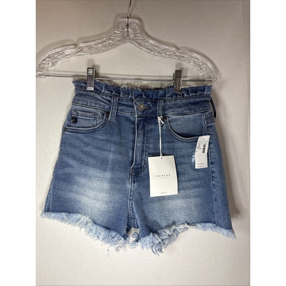 Kan Can High Waist Cheeky Denim Shorts Size 3/25 Stretch Festival Raw Hem KanCan